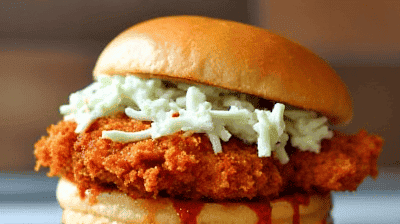Spicy Nashville Hot Chicken Sandwich Crispy Fiery Topped with Cool Ranch Slaw